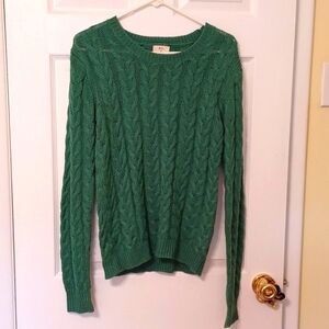 Pins and Needles by Anthopology sz M, cable knit sweater in green. NWOT.